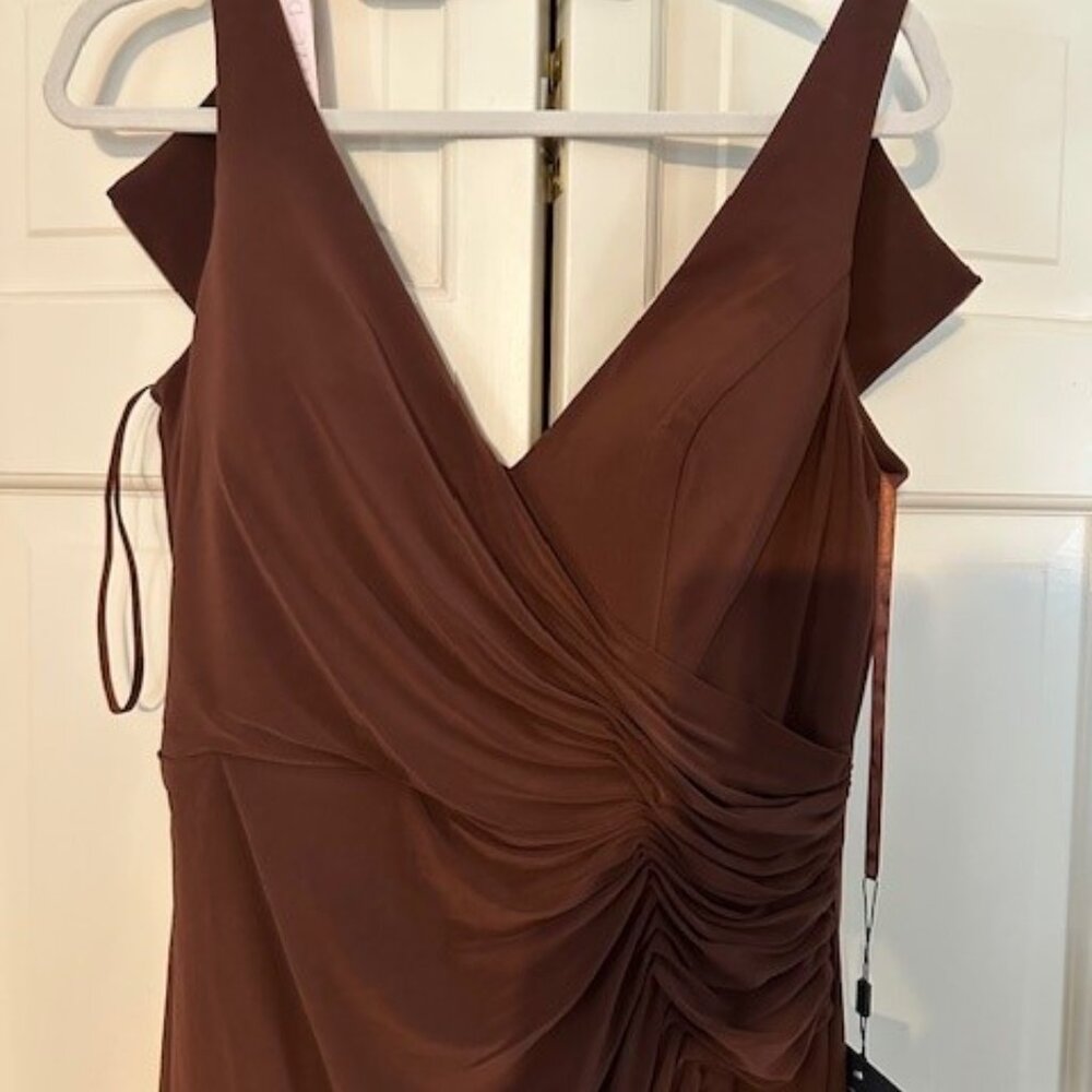 MAC DUGGAL Dress Size 10 Evening Gown NEW Chocolate Brown Faux Wrap V Neck - Picture 2 of 7